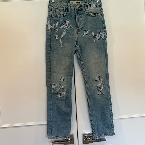 Topshop Moto Bird Embroidered Distressed Skinny Jeans Size 26 - Picture 2 of 14